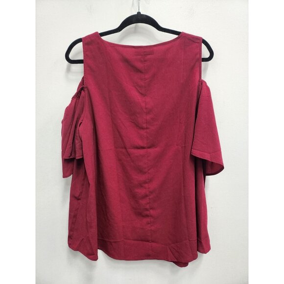 Lane Bryant Womens Blouse Top Size 18 Maroon Cold Shoulder Keyhole Neck Casual - Picture 9 of 10